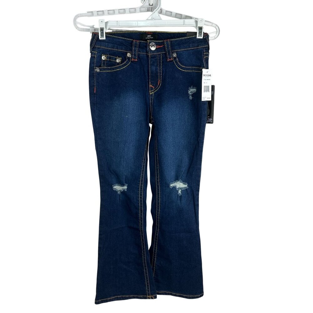 True Religion Dark Blue Distressed Flare Jeans